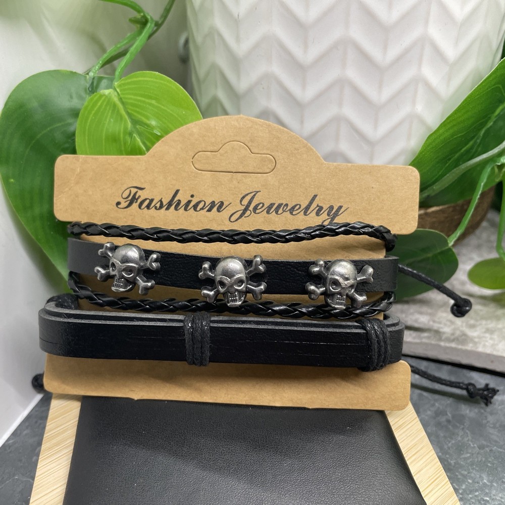 2 PC Leather Bracelet Set Stackable Adjustable Tie New Free Ship B7510