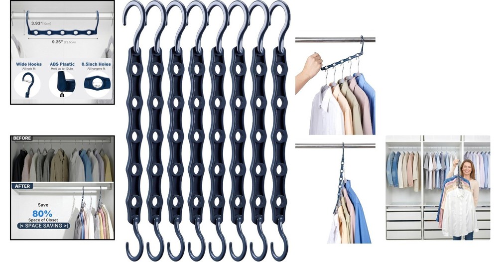 Misty Blue 10 Pack Closet Organizers - Space-Saving Hanger Solutions