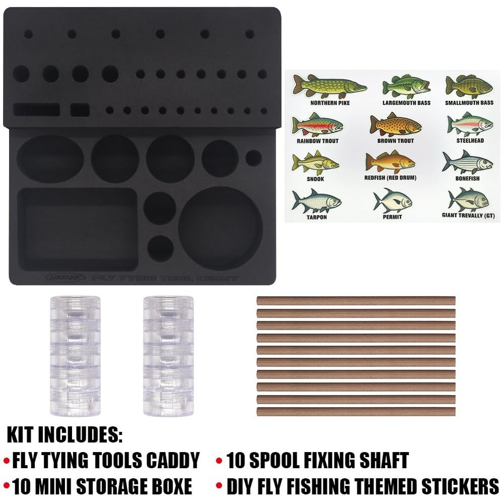 Fly Tying Tool Caddy Organizer 20 Spools 10 Accessory Boxes Station