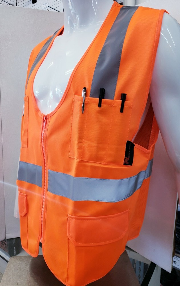 FX Class 2 High Vis Orange Safety Vest: Solid Front/ Mesh Back Small to 3-XL