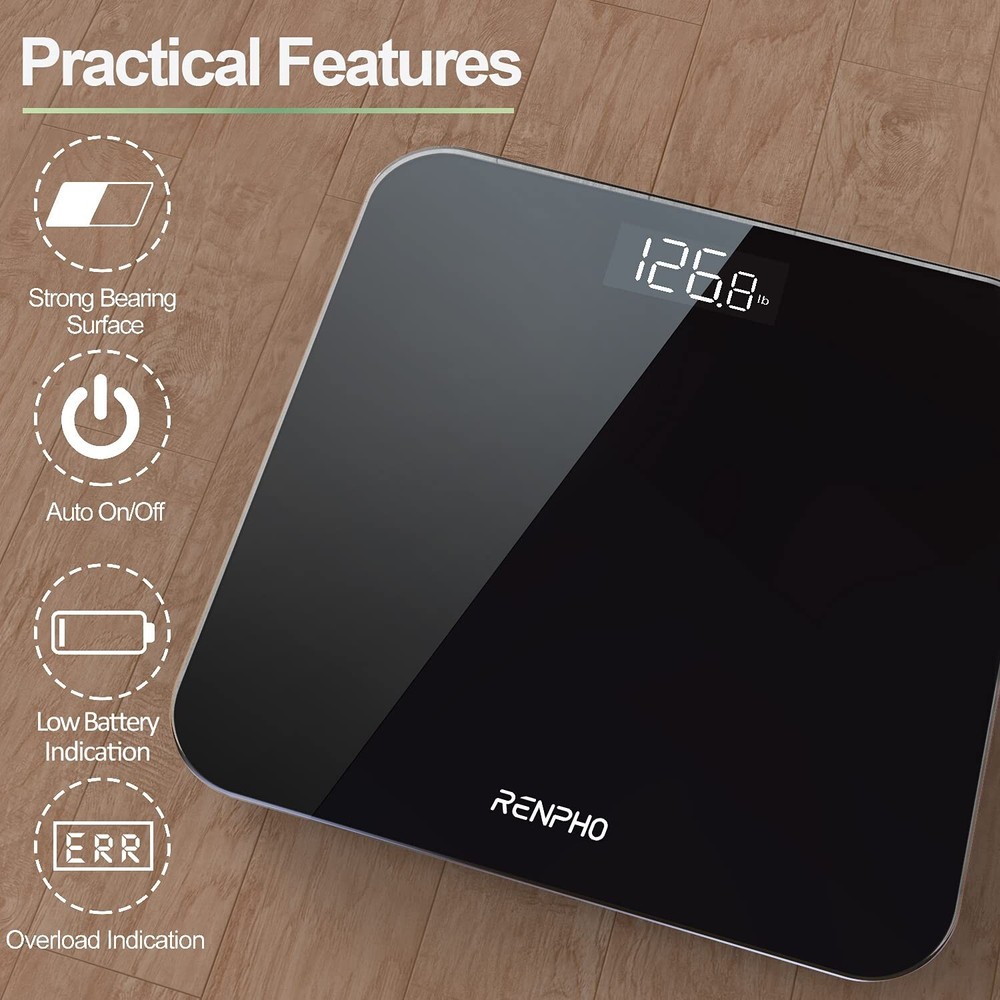 RENPHO ELECTRONIC BATHROOM SCALES Black Tempered Glass High Precision Sensor