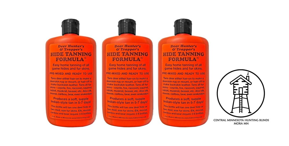 (PACK 3) Trapper's Hide & Fur Tanning Formula. 8 oz, Best Home Tanning Solution
