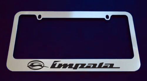 1 CHEVROLET IMPALA  PLASTIC cursive LICENSE PLATE FRAME, CHROME