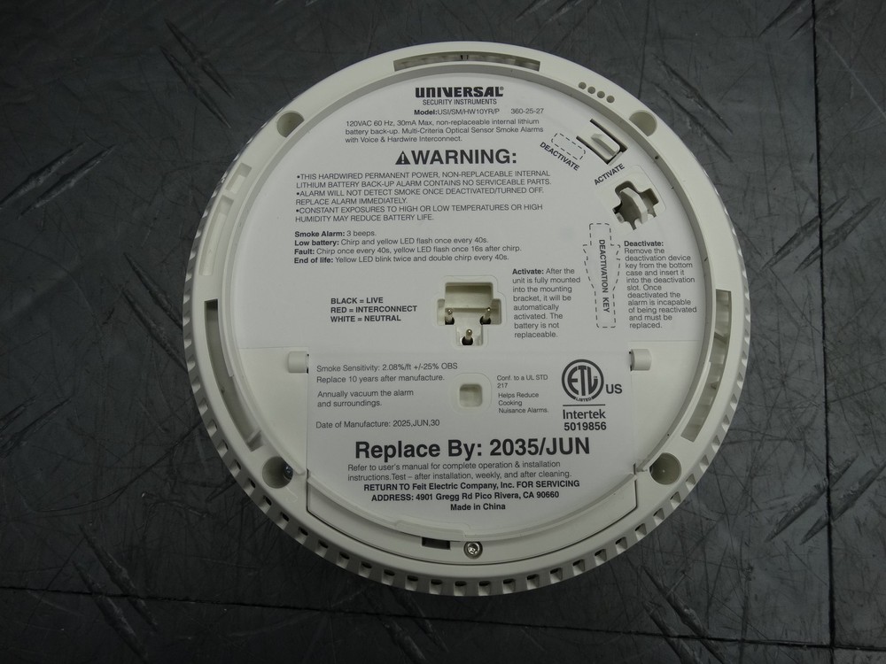 Universal Security Instruments Hardwired & 10-Year Battery Backup Smoke Detector