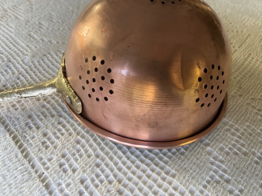 Vintage Copper Strainer , Long Handle, 5.5" D