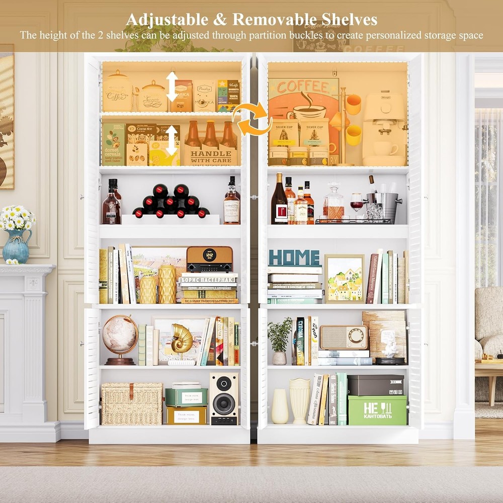 70.9in Tall Storage Cabinet Shutter Doors Wine Rack