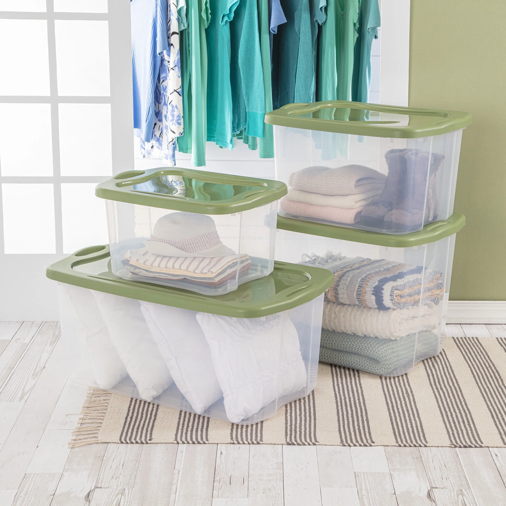 40 Quart EZ Carry Plastic Storage Bin with Full-Grip Handles in Green