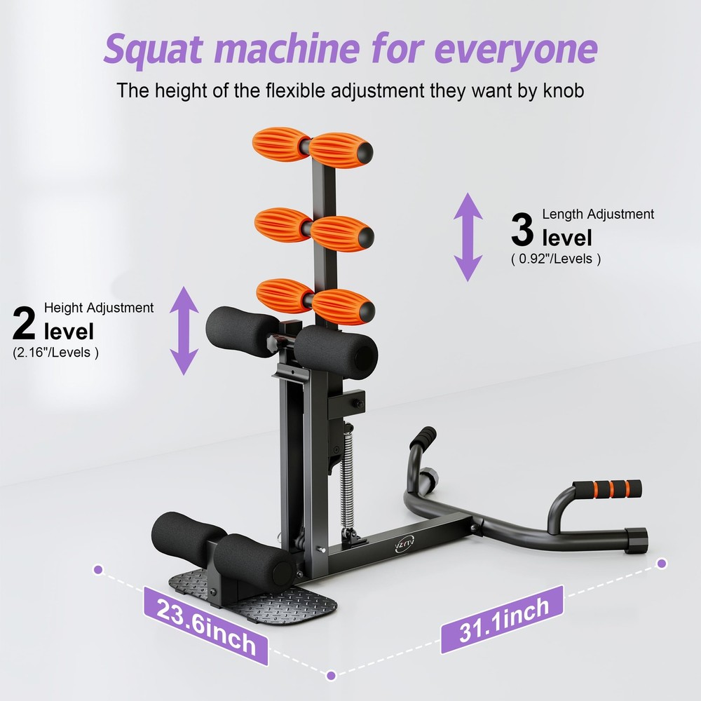 Deep Squat Machine, Adjustable Glutes Trainer Machine, Core & Abs for Low Imp...