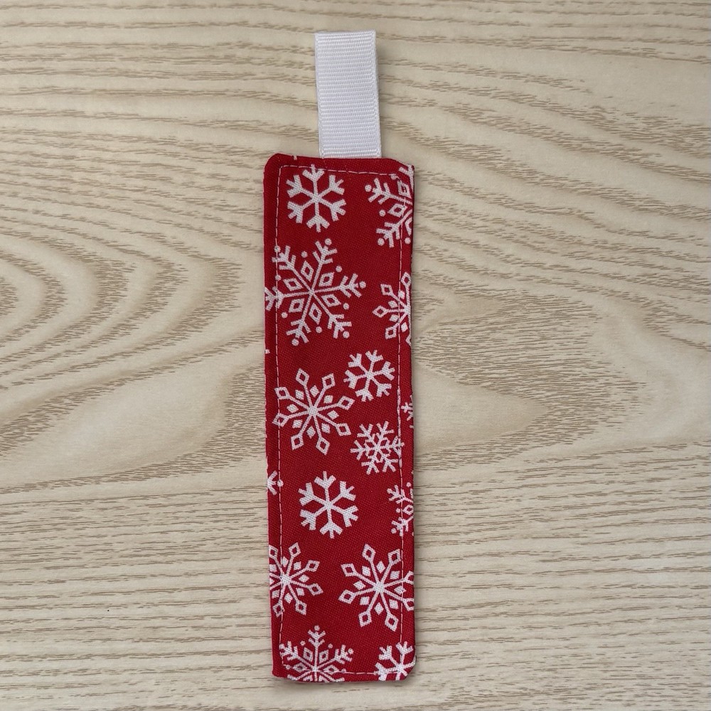BibbitySnaps Handmade Red Fabric Bookmark with Snowflake Pattern Christmas