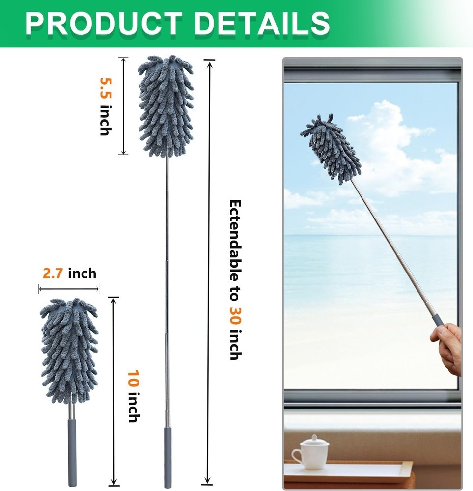 2 Pack Microfiber Duster For Cleaning Washable Dusters Extendable Pole Black