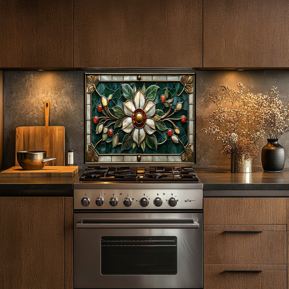 Stained Glass Look Kitchen Backsplash, Pattern Tile One Piece Tempered Glass Kit
