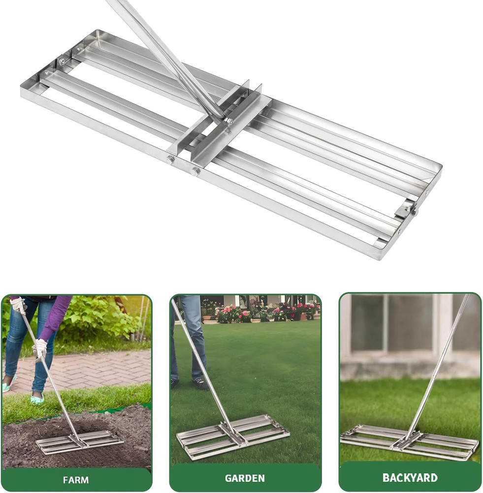 30" Stainless Steel Lawn Leveling Rake with 72" Adjustable Handle