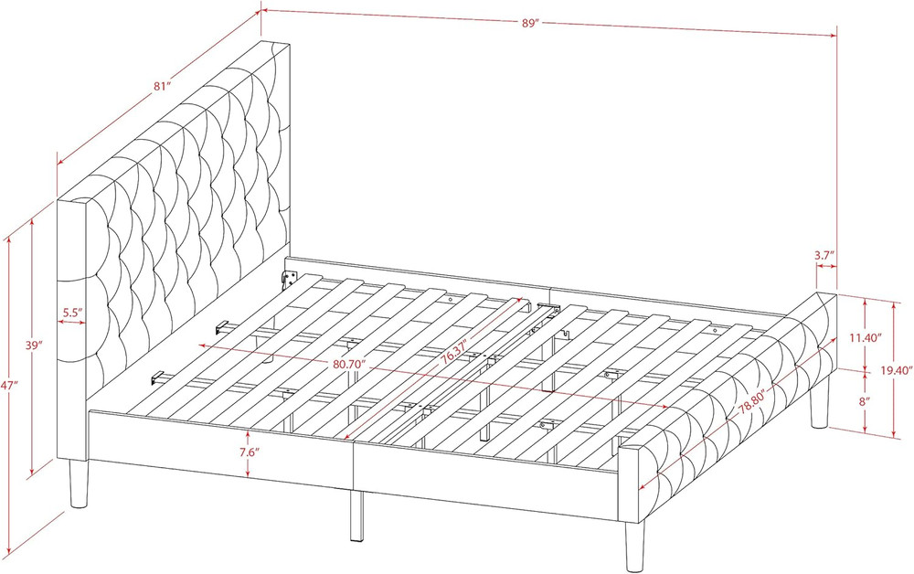 King Size Button Tufted Bed & Urban Gray Nightstand Bedroom Set