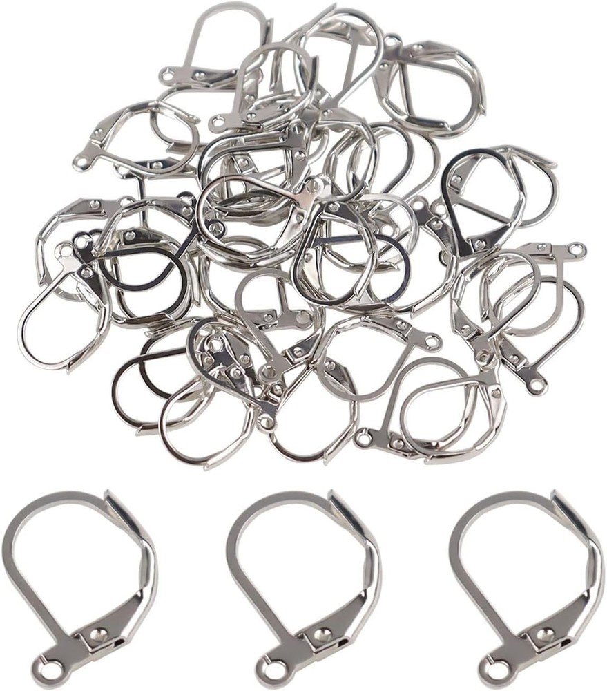 50 Silver Earring Hooks Leverback Findings New