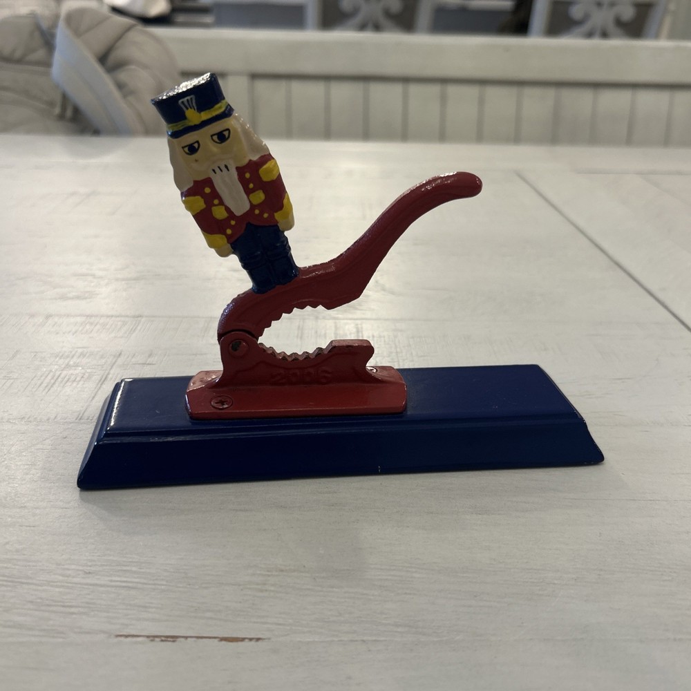 Vintage Nut Cracker with Cast Iron Nutcracker on Wood Base 2004