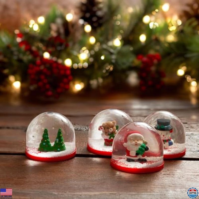 TWIDDLERS 4-Pack Mini Christmas Snow Globes - 2-Inch Assorted Festive Designs