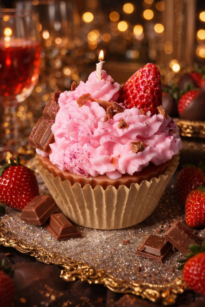 Strawberry Chocolate Cupcake Candle