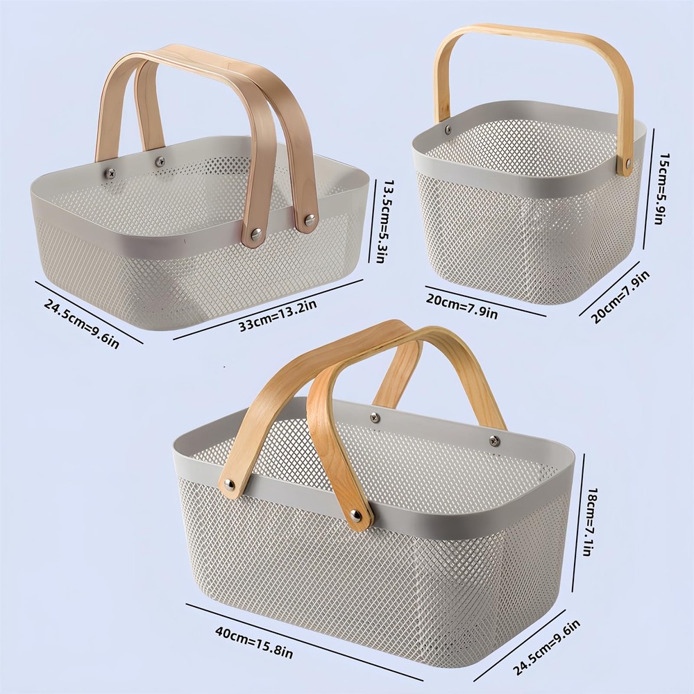 3pcs Collapsible Wooden Handle Plastic Harvest Basket - Rectangular Garden St...