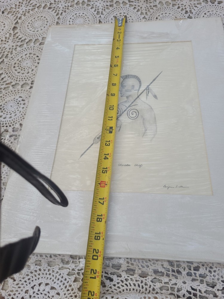 Signed Charcoal Or Pencil Drawing Cherokee Chief Never Framed