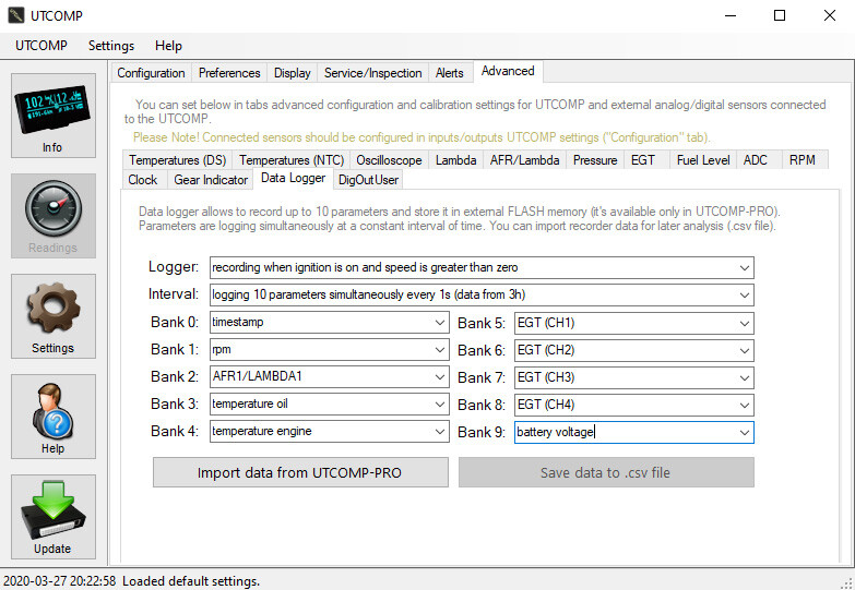 DATA LOGGER for AFR, EGT, BOOST, OIL PRESSURE, TEMP etc. [UTCOMP-PRO Android]