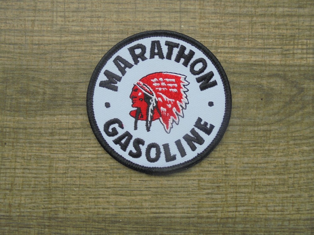 MARATHON GASOLINE IRON ON BACK CLOTH PATCH" 3"