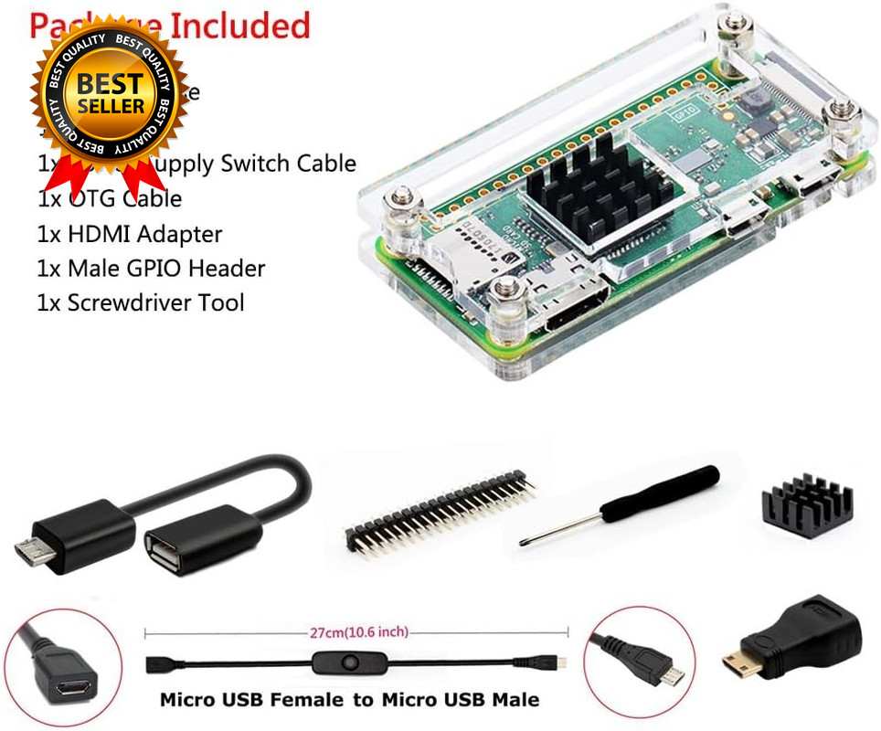 Raspberry Pi Zero Case Case for Raspberry Pi Zero 2 W with Heatsink HDMI Adapter