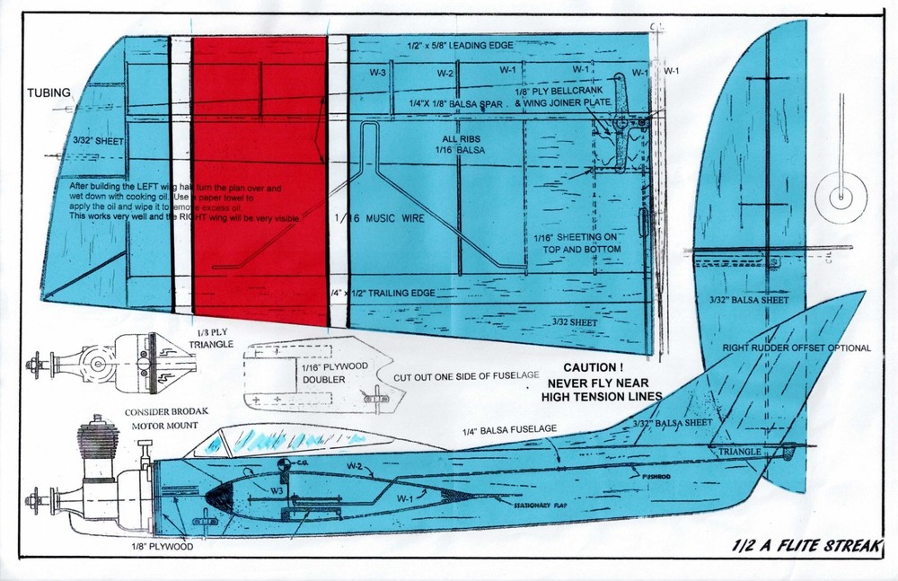 1/2 A profile "Flite Streak" U-Control plans only