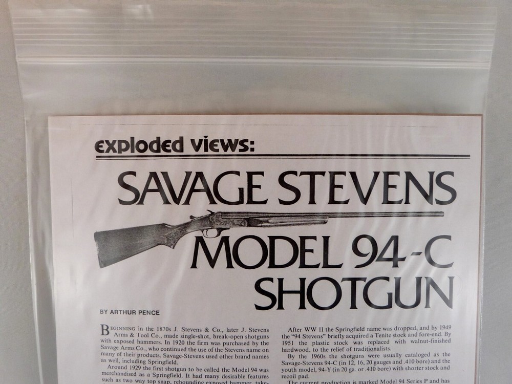 SAVAGE STEVENS MODEL 94-C SHOTGUN BREAK DOWN INSTRUCTION KIT b