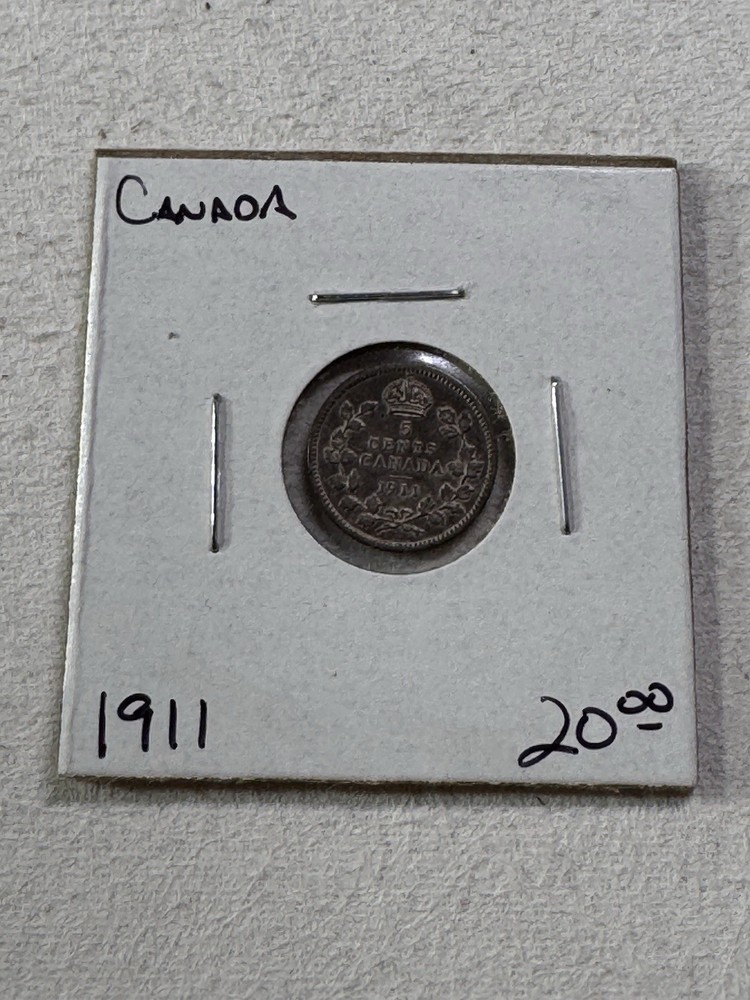 1911 Canada 5 Cents Small Silver Coin
