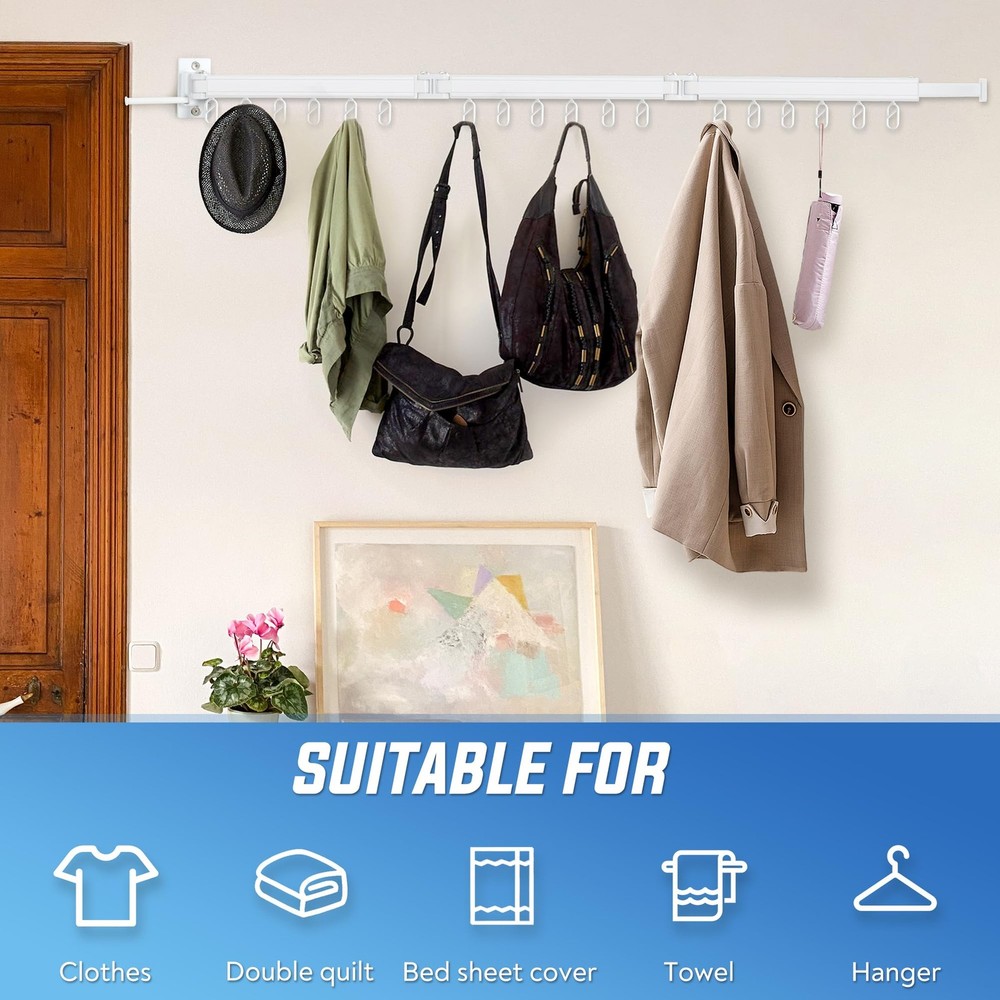 Clothes Drying Rack Wall Mounted Foldable, Retractable & Collapsible(Tri-Fold...