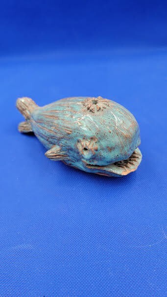 HAND CRAFTED BLUE CERAMIC WHALE DECORATIVE/INCENSE HOLDER