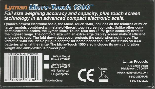 Micro-Touch 1500 Compact Electronic Reloading Scale w/Calibration Wt. SHIPS FREE