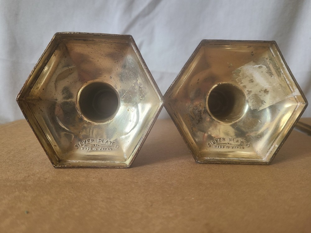 Antique Dutch Colonial Repousse Candlestick PaiR - Silver plated