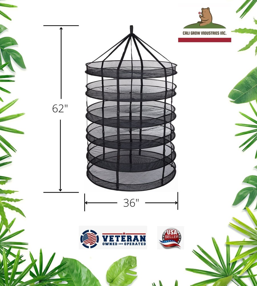 6 - Adjustable Hanging Drying Rack, Herb, Spice, Hydroponics, Mesh, Black