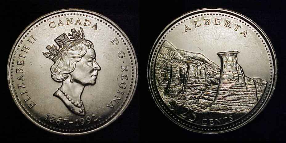 CANADA 1992 Alberta Twenty-five Cents Ch BU
