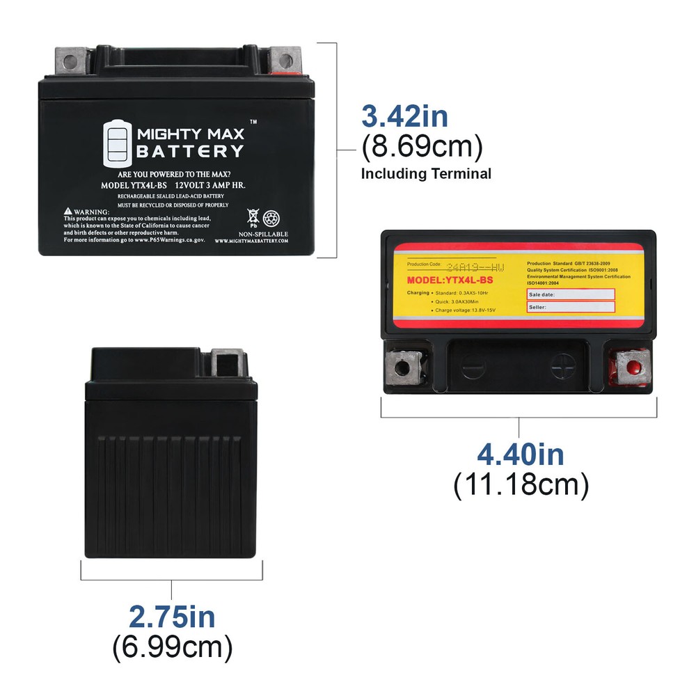 Mighty Max YTX4L-BS SLA Replacement Battery for Suzuki LTZ250