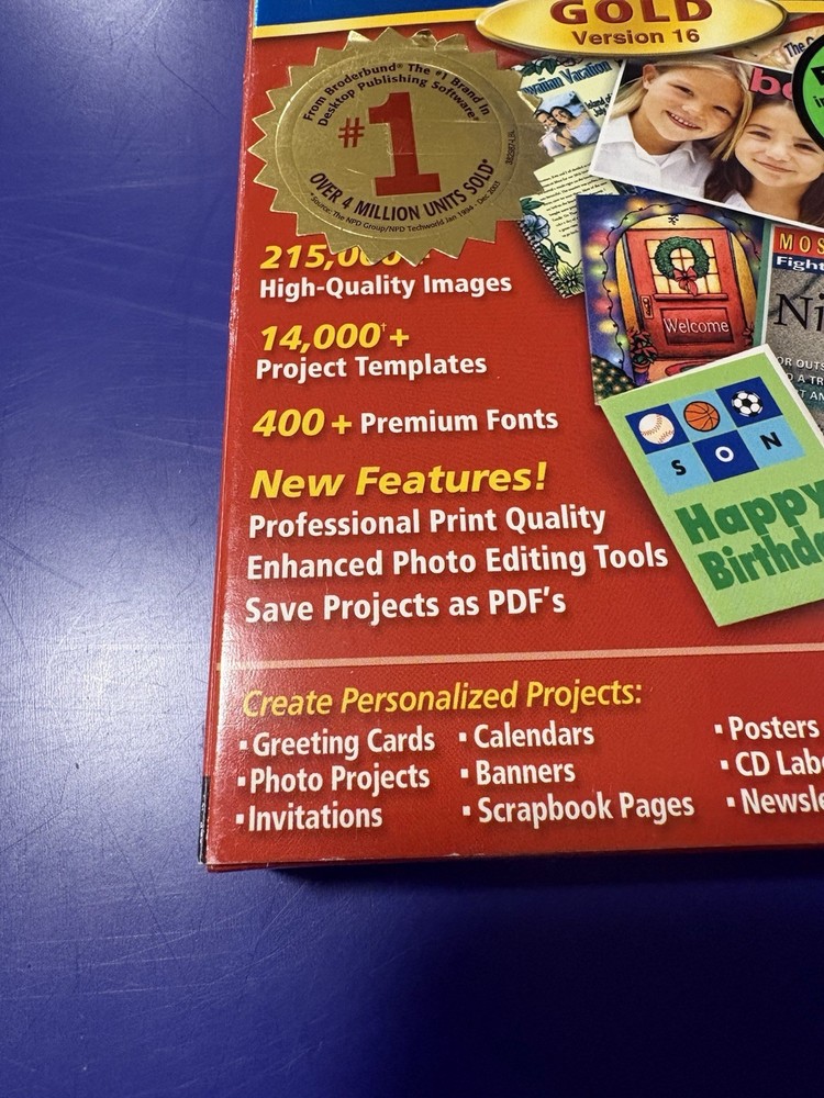 Broderbund PrintMaster Gold V 16 PC Software ~Graphics, Templates NOB