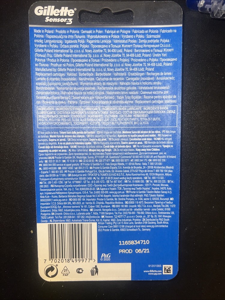 Gillette Sensor 3 Refill Razor Blade Cartridges - 8 Count TOTAL (A21)