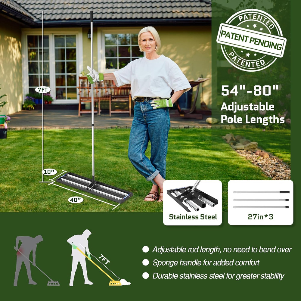 Updated Lawn Leveling Rake 17"X10", Lawn Leveler with Aluminum Rollers, Yard Lev