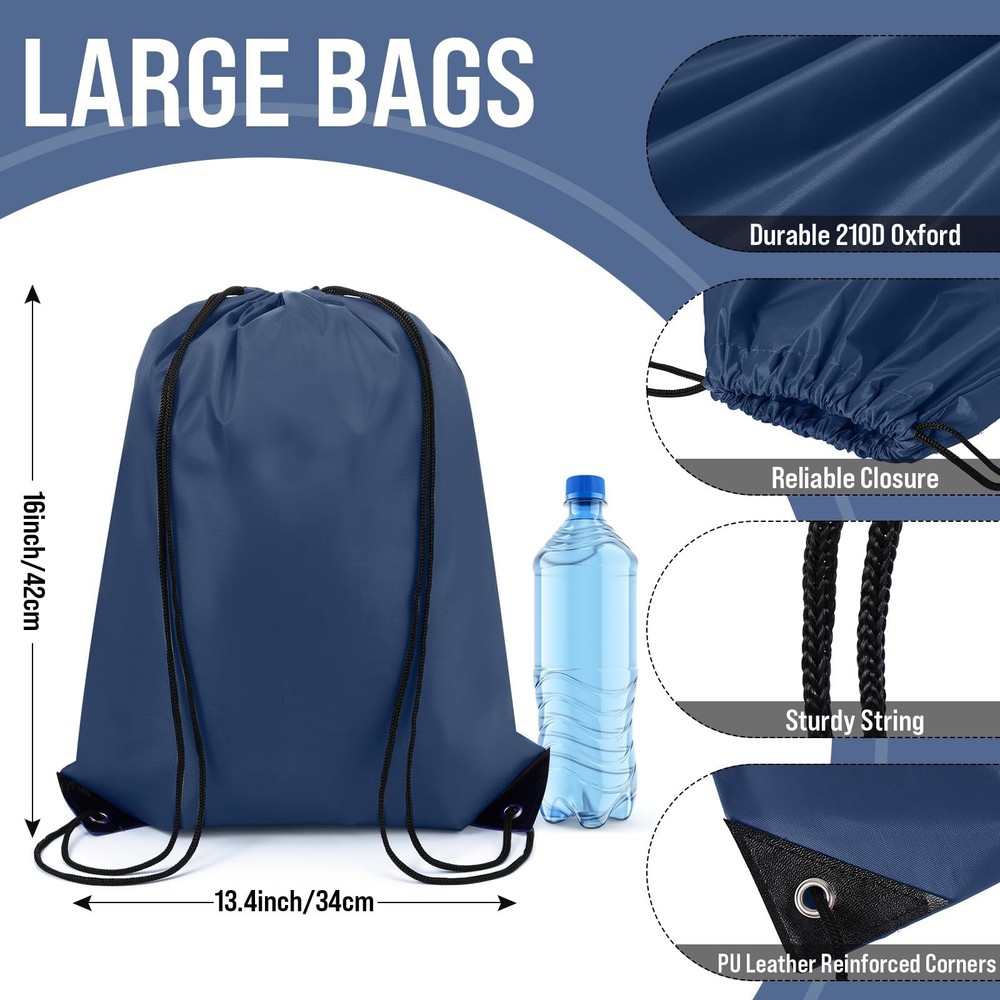 Silkfly 100 Pieces Drawstring Backpack Bags Bulk Portable One Size, Navy Blue