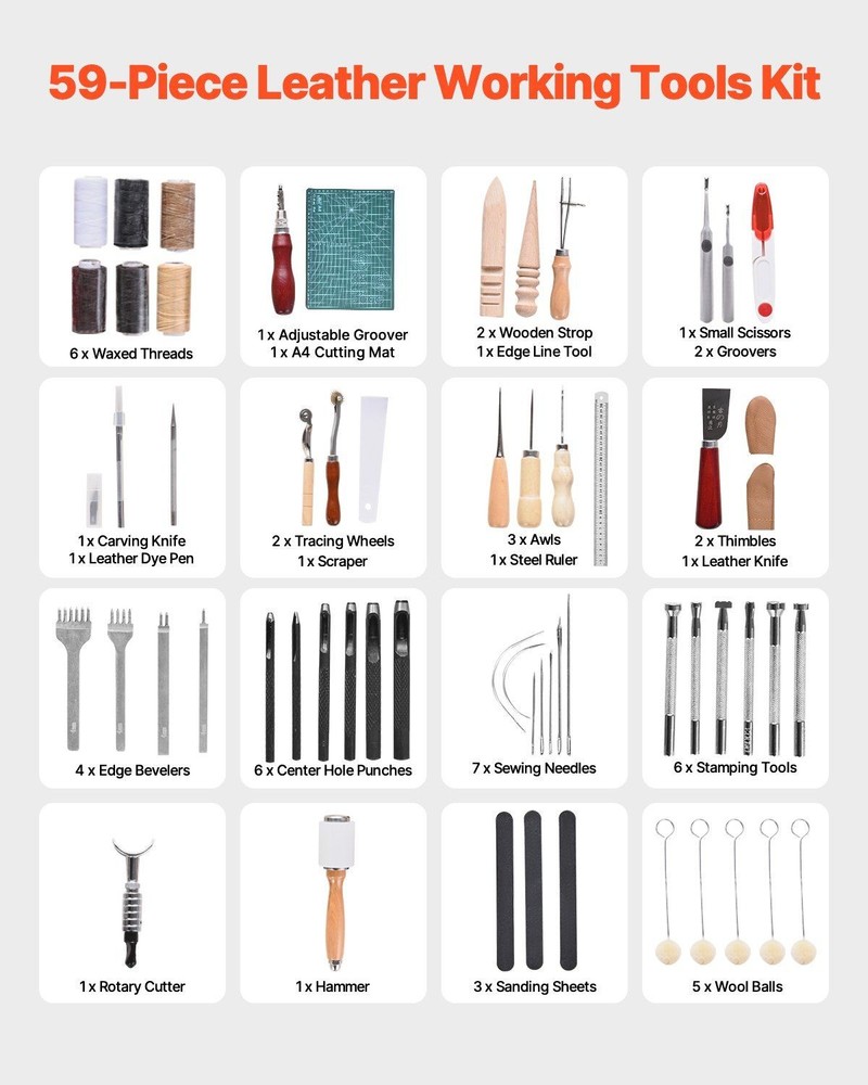 Efficient Leather Processing Set 59PCS for Precise Marking and Cutting