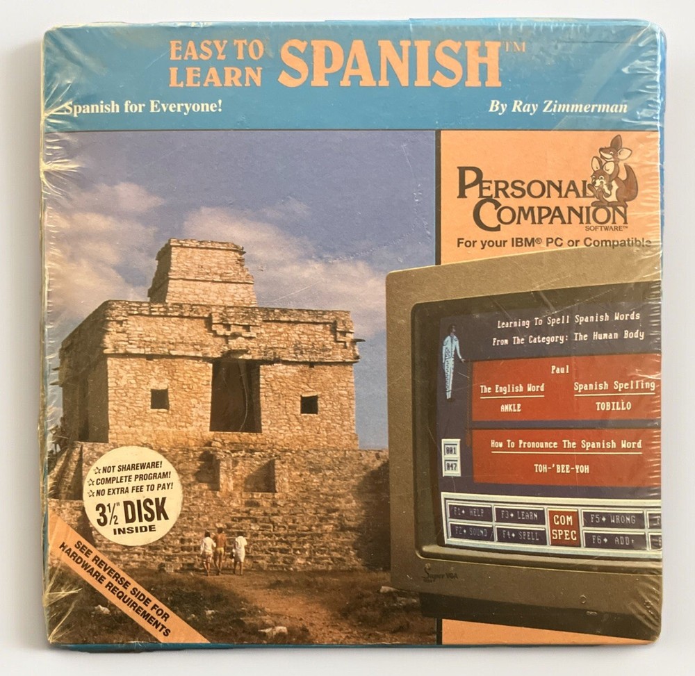 EASY TO LEARN SPANISH (1994) PC 3.5” Floppy Disk DOS SEALED Language Tutor