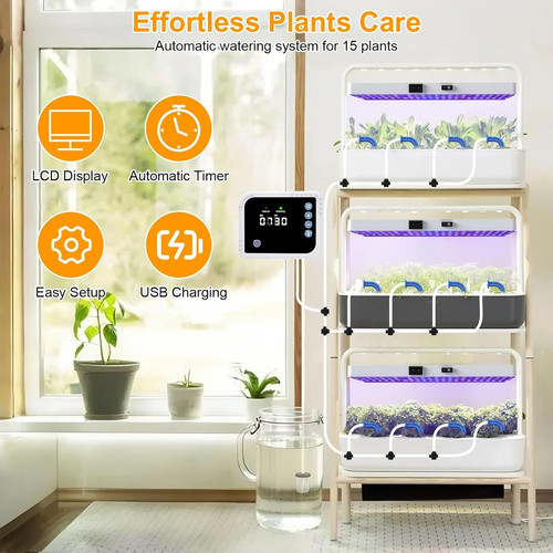 LED Grow Light with Automatic Light+Automatic Watering System, White