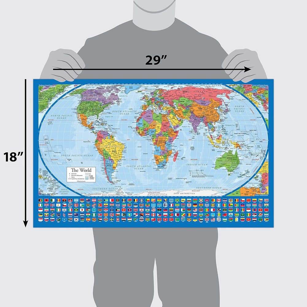 2 Pack - Laminated World Map Poster & USA Map Set - Equal Earth World Map Design