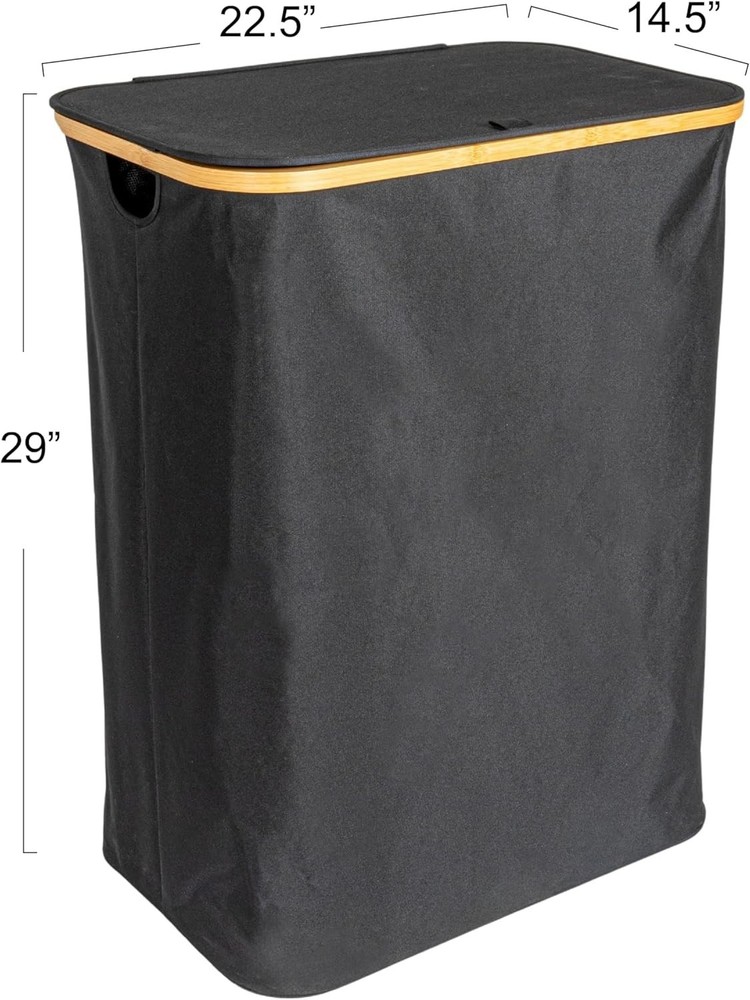 Sleek Laundry Hamper W/ Dual Mesh Liners & Lid Black