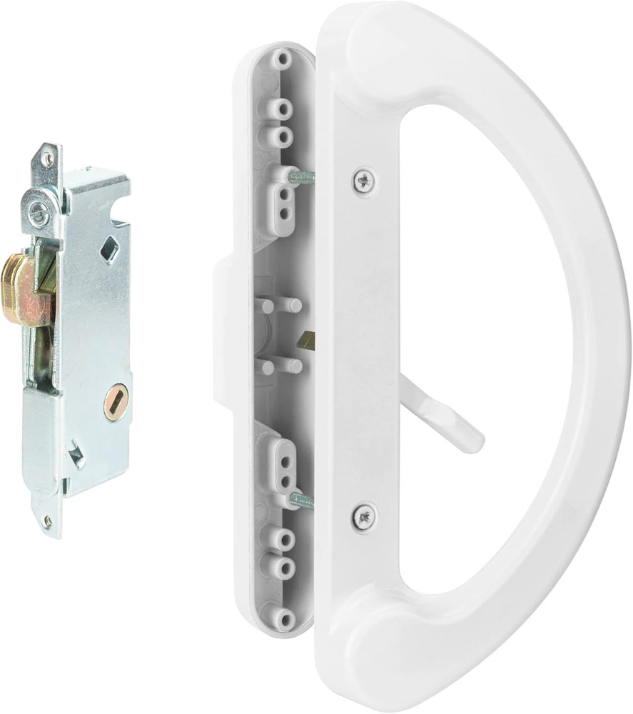 Sliding Patio Door Handle Pull Set with Mortise Lock, Full Replacement White Die