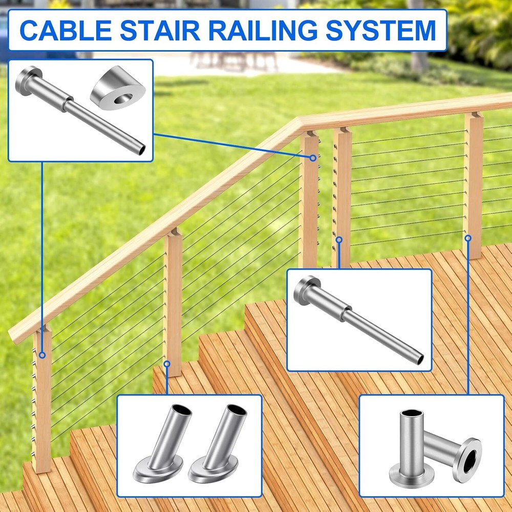 60 Pack Invisible Cable Railing T316 1/8" Invisible Receiver and Swage Stud End