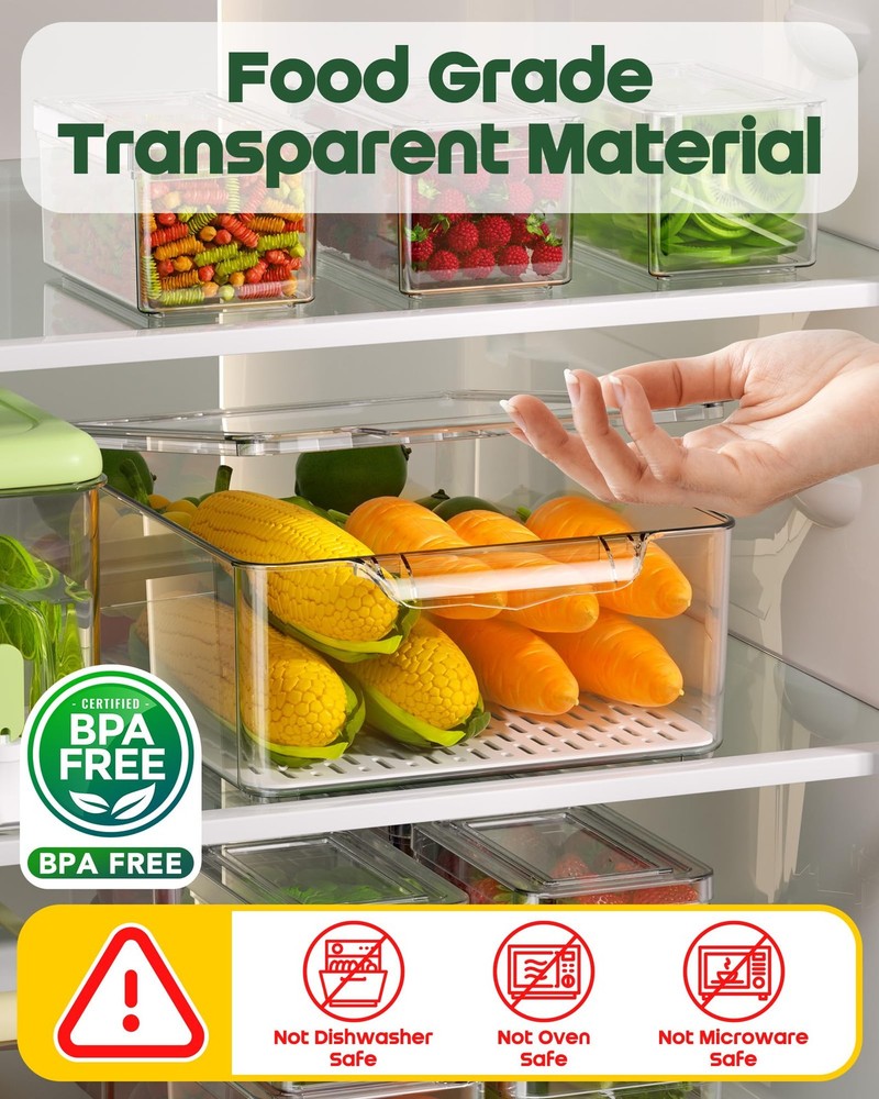 11 Clear Plastic Storage Bins, Stackable Refrigerator Organizer Set