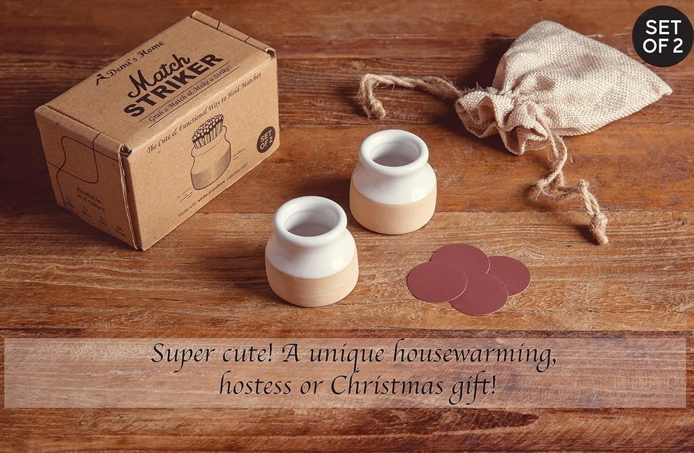 Cute and Functional Match Striker Set - White Ceramic Holders for All Matches