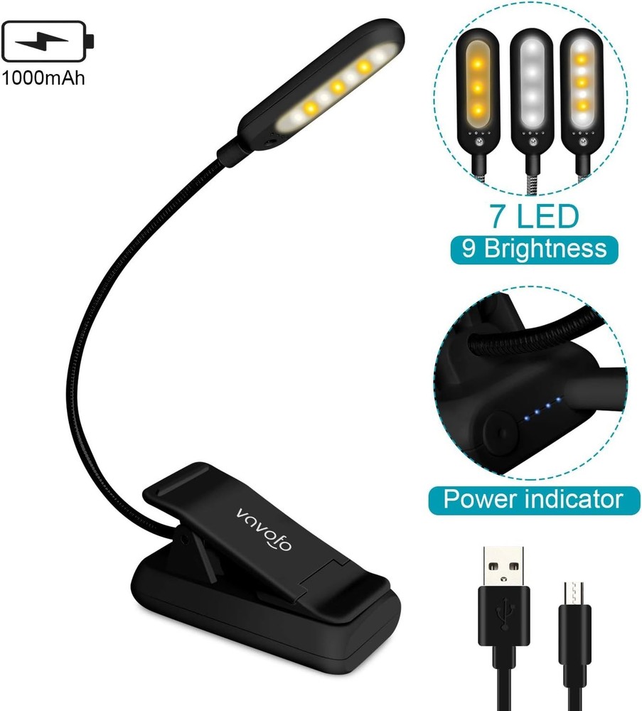Rechargeable Clip On Reading Light LED Book Light 9 Brightness